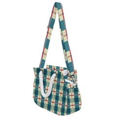 Pattern Texture Plaid Grey Rope Handles Shoulder Strap Bag