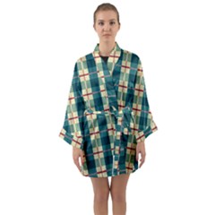 Pattern Texture Plaid Grey Long Sleeve Satin Kimono