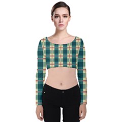 Pattern Texture Plaid Grey Velvet Long Sleeve Crop Top