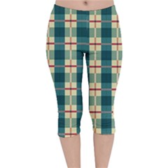 Pattern Texture Plaid Grey Velvet Capri Leggings 