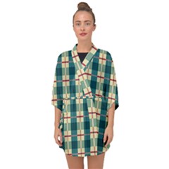 Pattern Texture Plaid Grey Half Sleeve Chiffon Kimono