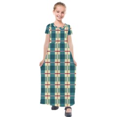 Pattern Texture Plaid Grey Kids  Short Sleeve Maxi Dress