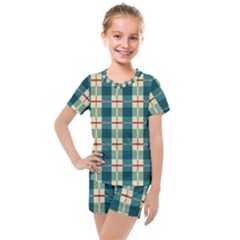 Pattern Texture Plaid Grey Kids  Mesh Tee And Shorts Set