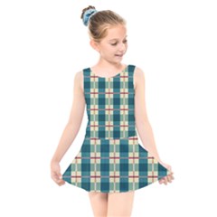 Pattern Texture Plaid Grey Kids  Skater Dress Swimsuit