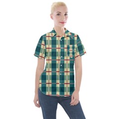 Pattern Texture Plaid Grey Women s Short Sleeve Pocket Shirt