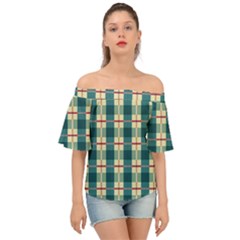 Pattern Texture Plaid Grey Off Shoulder Short Sleeve Top