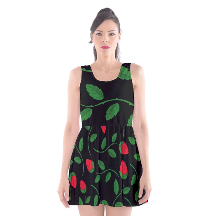 Roses Flowers Spring Flower Nature Scoop Neck Skater Dress