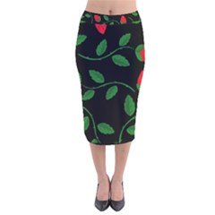 Roses Flowers Spring Flower Nature Velvet Midi Pencil Skirt