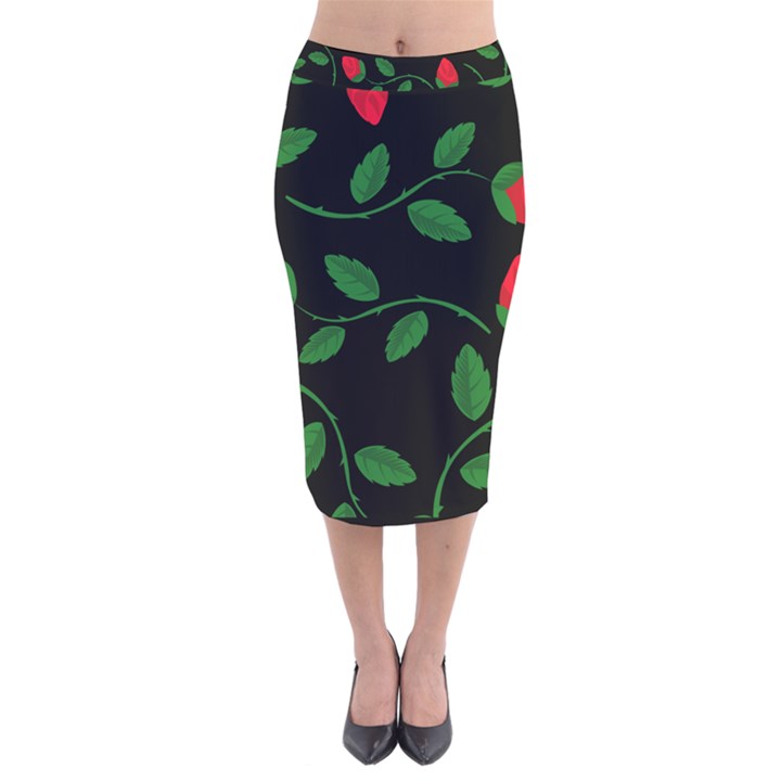 Roses Flowers Spring Flower Nature Velvet Midi Pencil Skirt