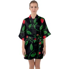 Roses Flowers Spring Flower Nature Half Sleeve Satin Kimono 