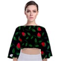 Roses Flowers Spring Flower Nature Tie Back Butterfly Sleeve Chiffon Top View1