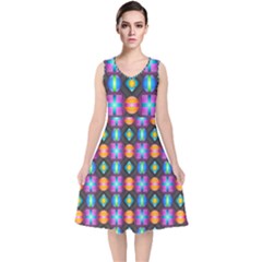 Squares Spheres Backgrounds Texture V-neck Midi Sleeveless Dress  by HermanTelo