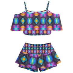 Squares Spheres Backgrounds Texture Kids  Off Shoulder Skirt Bikini by HermanTelo