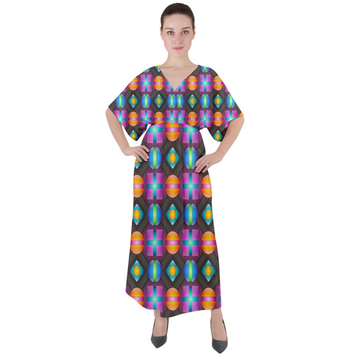 Squares Spheres Backgrounds Texture V-Neck Boho Style Maxi Dress