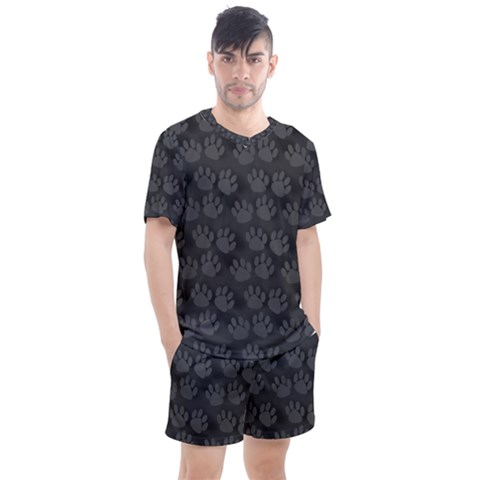 Pattern Texture Feet Dog Grey Men s Mesh Tee And Shorts Set by HermanTelo