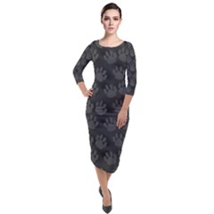 Pattern Texture Feet Dog Grey Quarter Sleeve Midi Velour Bodycon Dress by HermanTelo