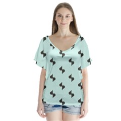 Illustrations V-neck Flutter Sleeve Top