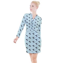 Illustrations Button Long Sleeve Dress