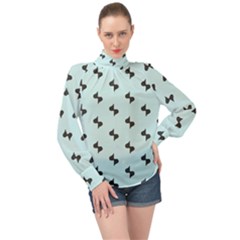 Illustrations High Neck Long Sleeve Chiffon Top