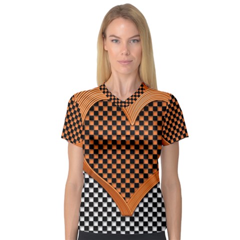 Heart Chess Board Checkerboard V-neck Sport Mesh Tee by HermanTelo