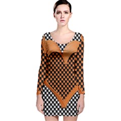 Heart Chess Board Checkerboard Long Sleeve Velvet Bodycon Dress