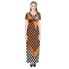 Heart Chess Board Checkerboard Short Sleeve Maxi Dress