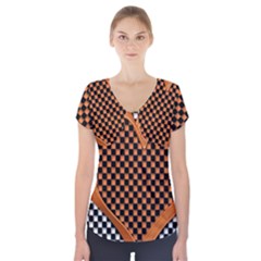 Heart Chess Board Checkerboard Short Sleeve Front Detail Top