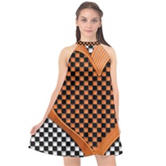 Heart Chess Board Checkerboard Halter Neckline Chiffon Dress  by HermanTelo