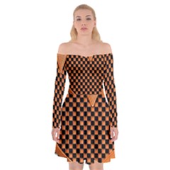 Heart Chess Board Checkerboard Off Shoulder Skater Dress