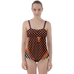 Heart Chess Board Checkerboard Twist Front Tankini Set