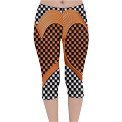 Heart Chess Board Checkerboard Velvet Capri Leggings  by HermanTelo