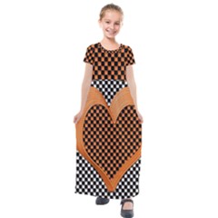 Heart Chess Board Checkerboard Kids  Short Sleeve Maxi Dress by HermanTelo