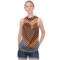 Heart Chess Board Checkerboard High Neck Satin Top