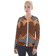 Heart Chess Board Checkerboard Velour Zip Up Jacket by HermanTelo