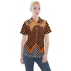 Heart Chess Board Checkerboard Women s Short Sleeve Pocket Shirt