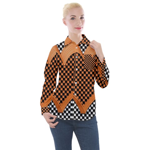 Heart Chess Board Checkerboard Women s Long Sleeve Pocket Shirt by HermanTelo