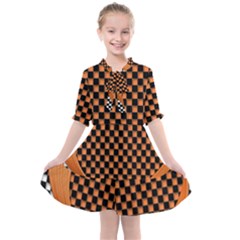 Heart Chess Board Checkerboard Kids  All Frills Chiffon Dress by HermanTelo