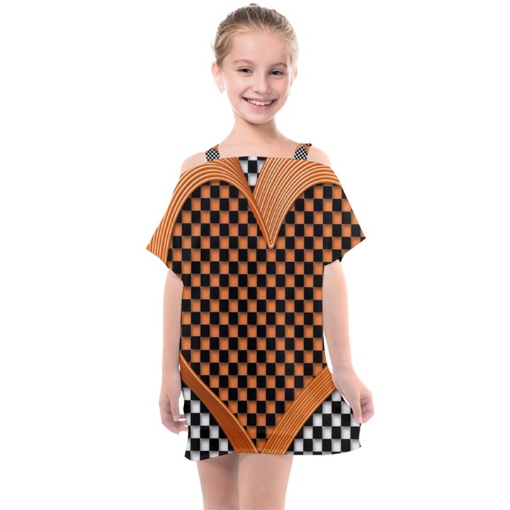 Heart Chess Board Checkerboard Kids  One Piece Chiffon Dress