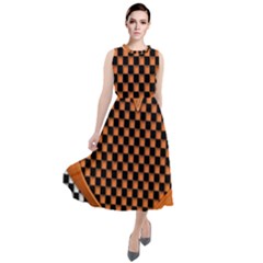 Heart Chess Board Checkerboard Round Neck Boho Dress