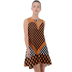 Heart Chess Board Checkerboard Frill Swing Dress