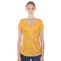 Pattern Texture Yellow Short Sleeve Front Detail Top by HermanTelo