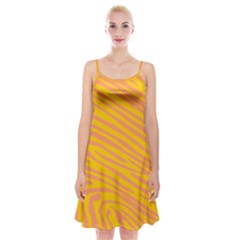 Pattern Texture Yellow Spaghetti Strap Velvet Dress