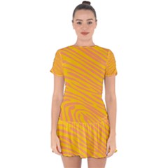 Pattern Texture Yellow Drop Hem Mini Chiffon Dress