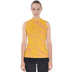 Pattern Texture Yellow Mock Neck Shell Top