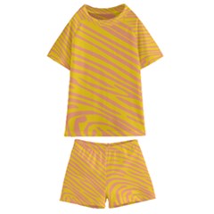 Pattern Texture Yellow Kids  Swim Tee And Shorts Set