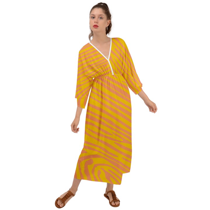 Pattern Texture Yellow Grecian Style  Maxi Dress