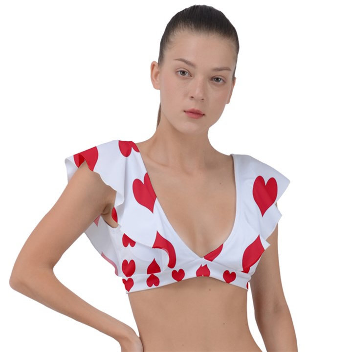 Heart Red Love Valentines Day Plunge Frill Sleeve Bikini Top