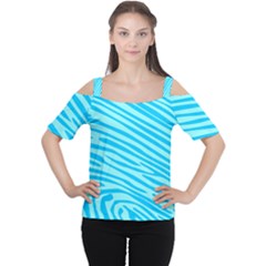 Pattern Texture Blue Cutout Shoulder Tee