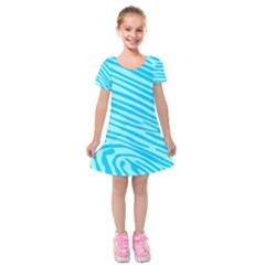 Pattern Texture Blue Kids  Short Sleeve Velvet Dress