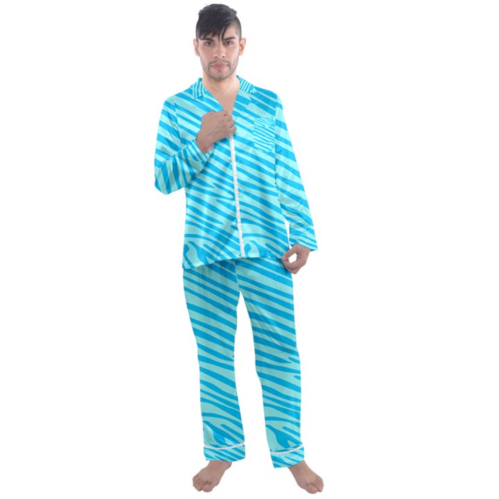 Pattern Texture Blue Men s Satin Pajamas Long Pants Set